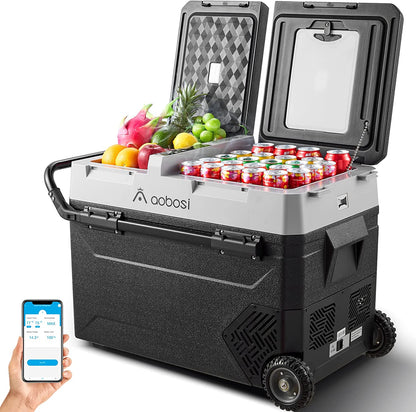 AOBOSI Portable Refrigerator on Wheels Dual Door Dual Zone 60qt/57L - J57