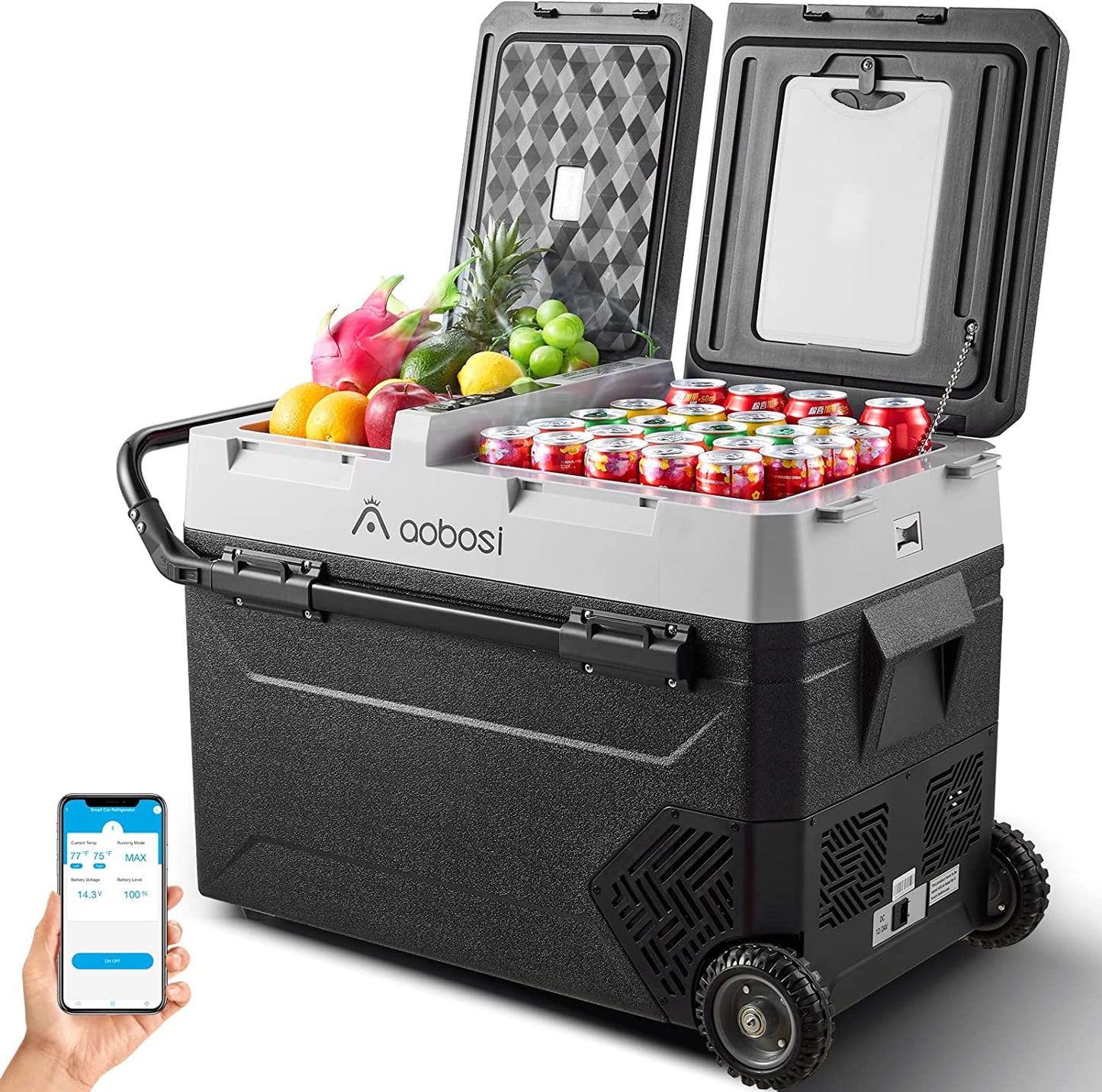 AOBOSI Portable Refrigerator on Wheels Dual Door Dual Zone 60qt/57L - J57