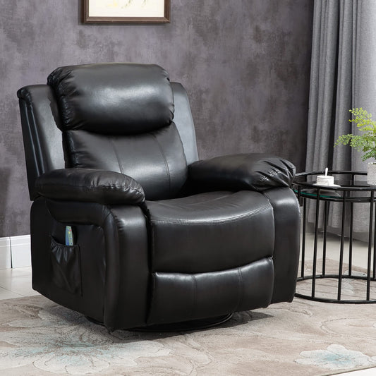 HomCom PU Leather Massage Recliner Chair, Swivel Rocker Sofa with Remote Control, Footrest, - B0BG7VCSHM