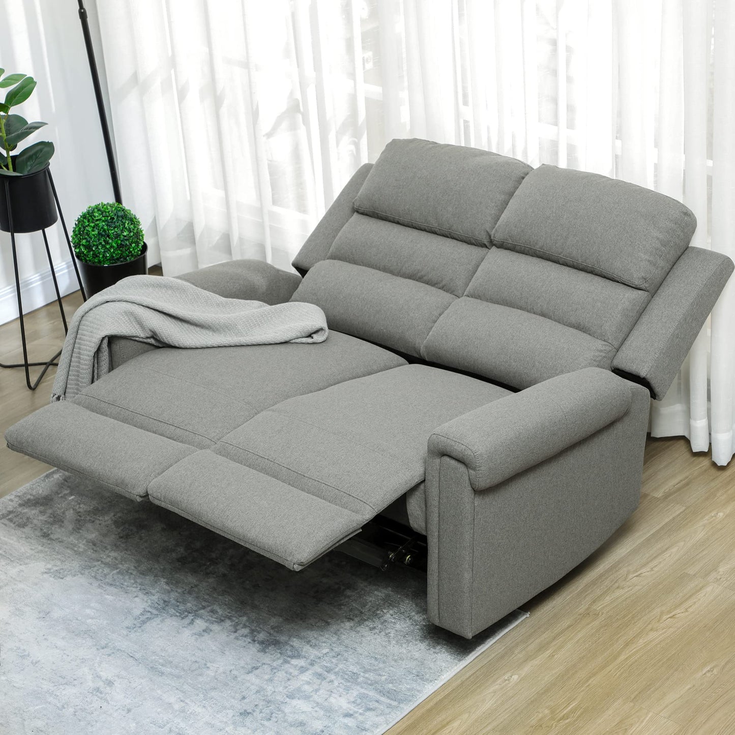 HomCom 2 Seater Recliner Sofa with Manual Pull Tab, Fabric Reclining Sofa, RV Couch, Home - B08TT573TL-1