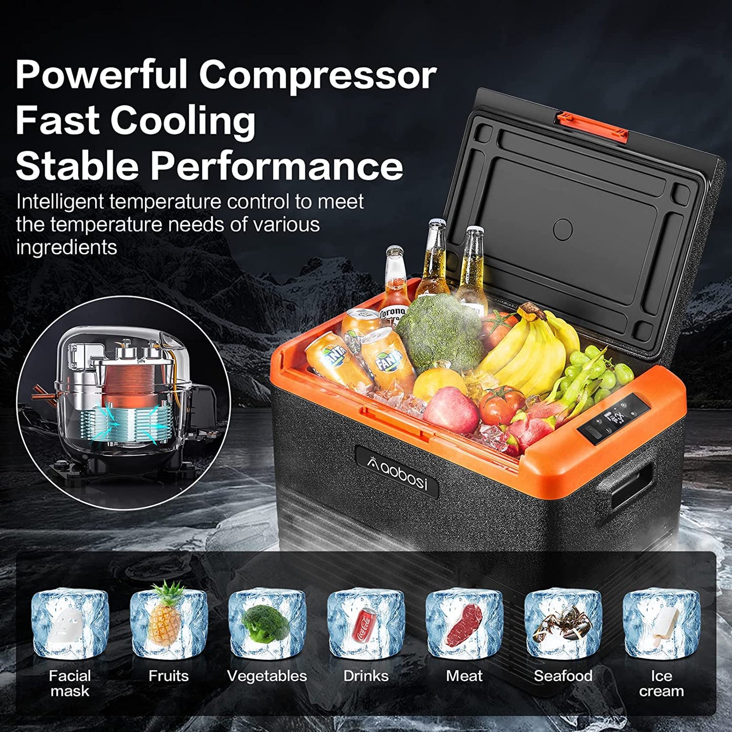 AOBOSI 12 Volt Car Refrigerator Single Zone 42Qt/40L - ‎CL40