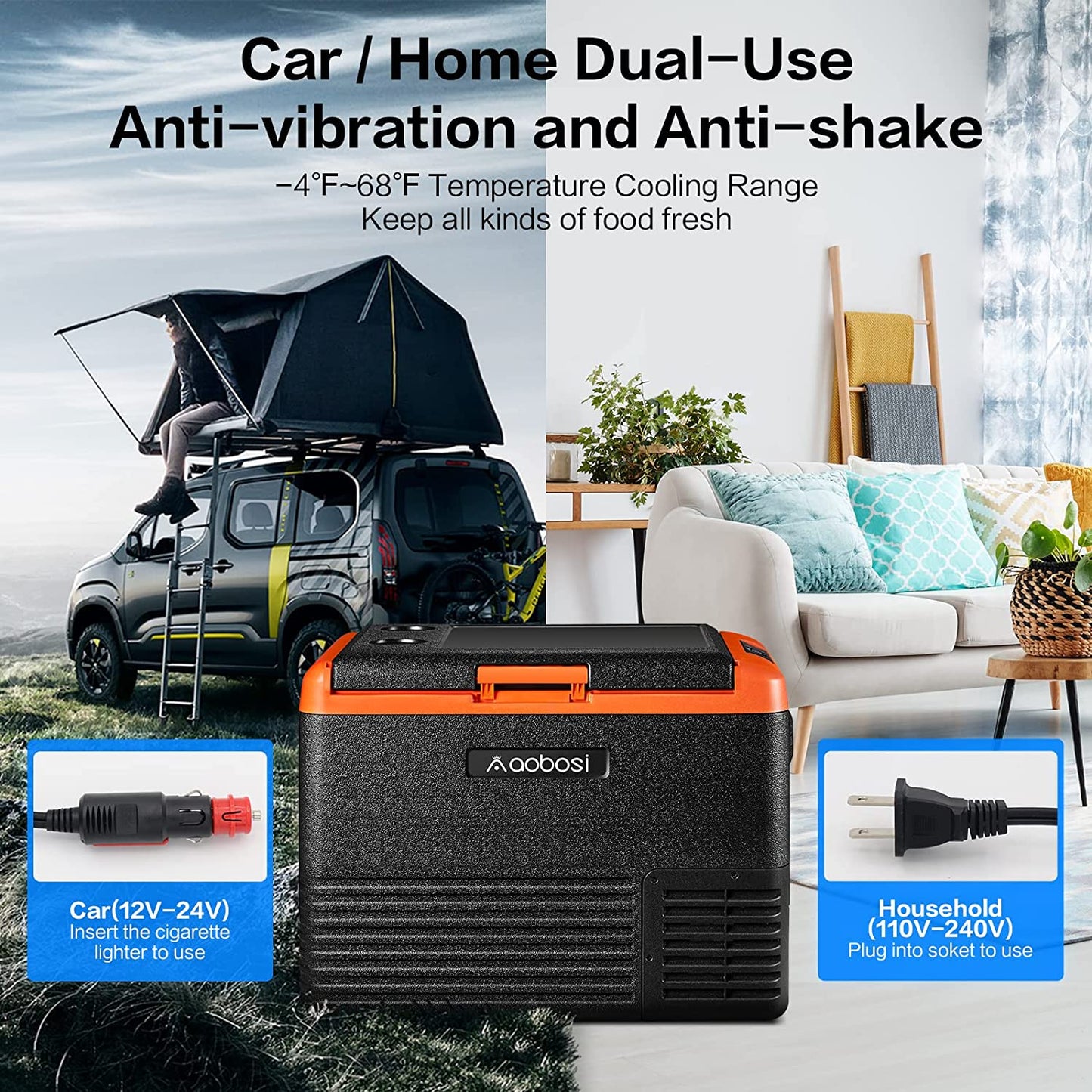 AOBOSI 12 Volt Car Refrigerator Single Zone 42Qt/40L - ‎CL40