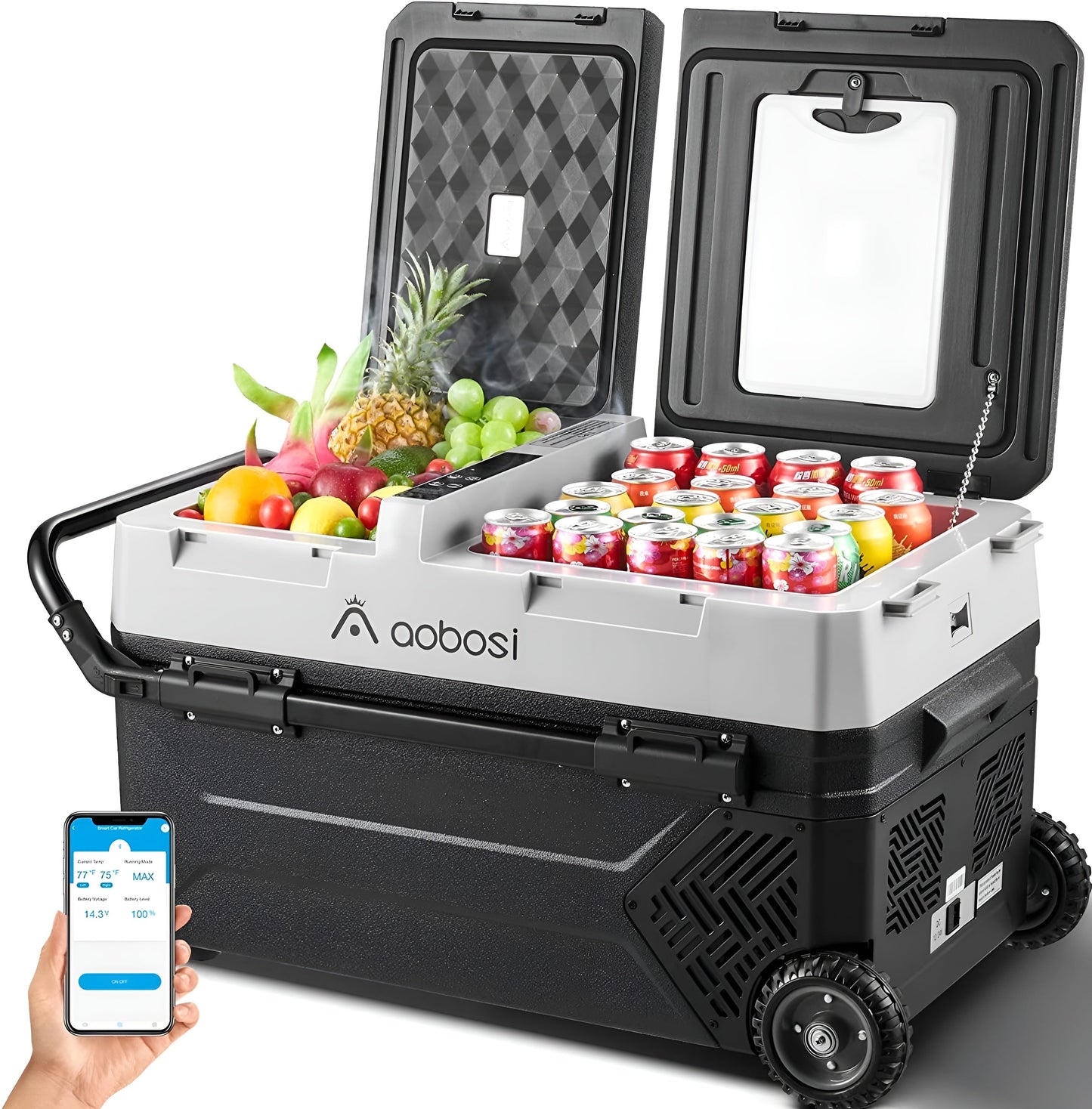 AOBOSI Portable Refrigerator on Wheels Dual Door Dual Zone 45qt/42L - J42