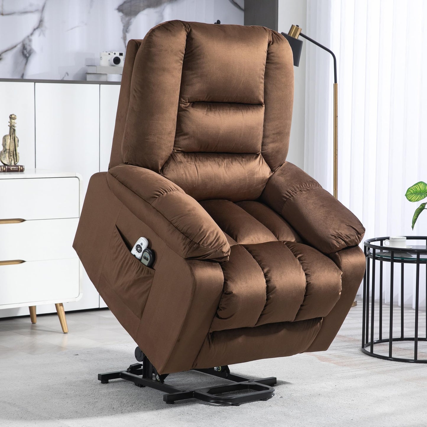 HomCom Power Lift Recliner Chair, Ergonomic Massage, Dark Brown - B0CTY2JHYZ-1