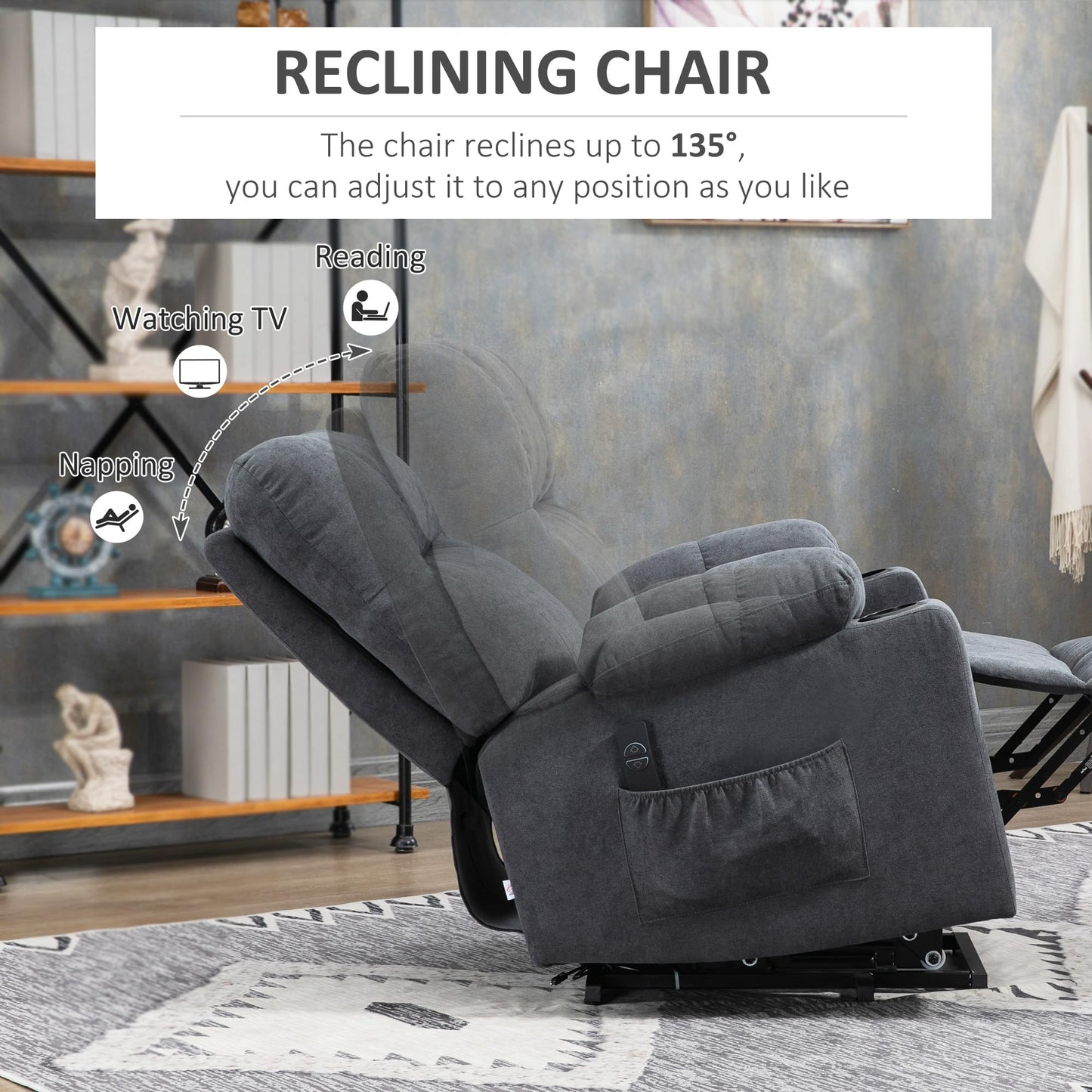 HomCom Electric Power Lift Chair Recliners for Elderly, Oversized Living Room Recliner Chair - B0CL3RYV4P-1