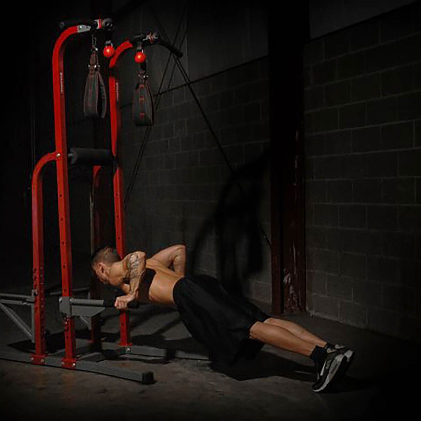 Stamina X Fortress Power Tower Home Gym Pull Up Fitness Workout Station, Red - 88791