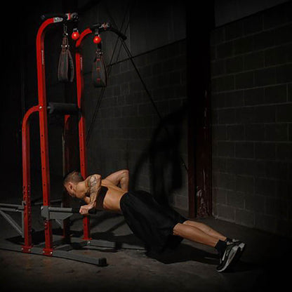 Stamina X Fortress Power Tower Home Gym Pull Up Fitness Workout Station, Red - 88791