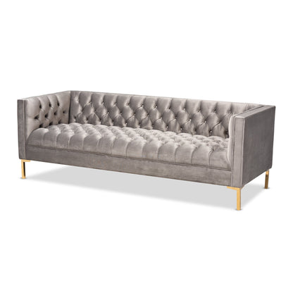 Modway Furniture Zanetta Glam Velvet Sofa - Luxurious Gray Upholstered Design with Gold Legs & Button Tufting Style