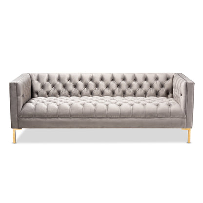 Modway Furniture Zanetta Glam Velvet Sofa - Luxurious Gray Upholstered Design with Gold Legs & Button Tufting Style