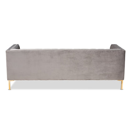 Modway Furniture Zanetta Glam Velvet Sofa - Luxurious Gray Upholstered Design with Gold Legs & Button Tufting Style