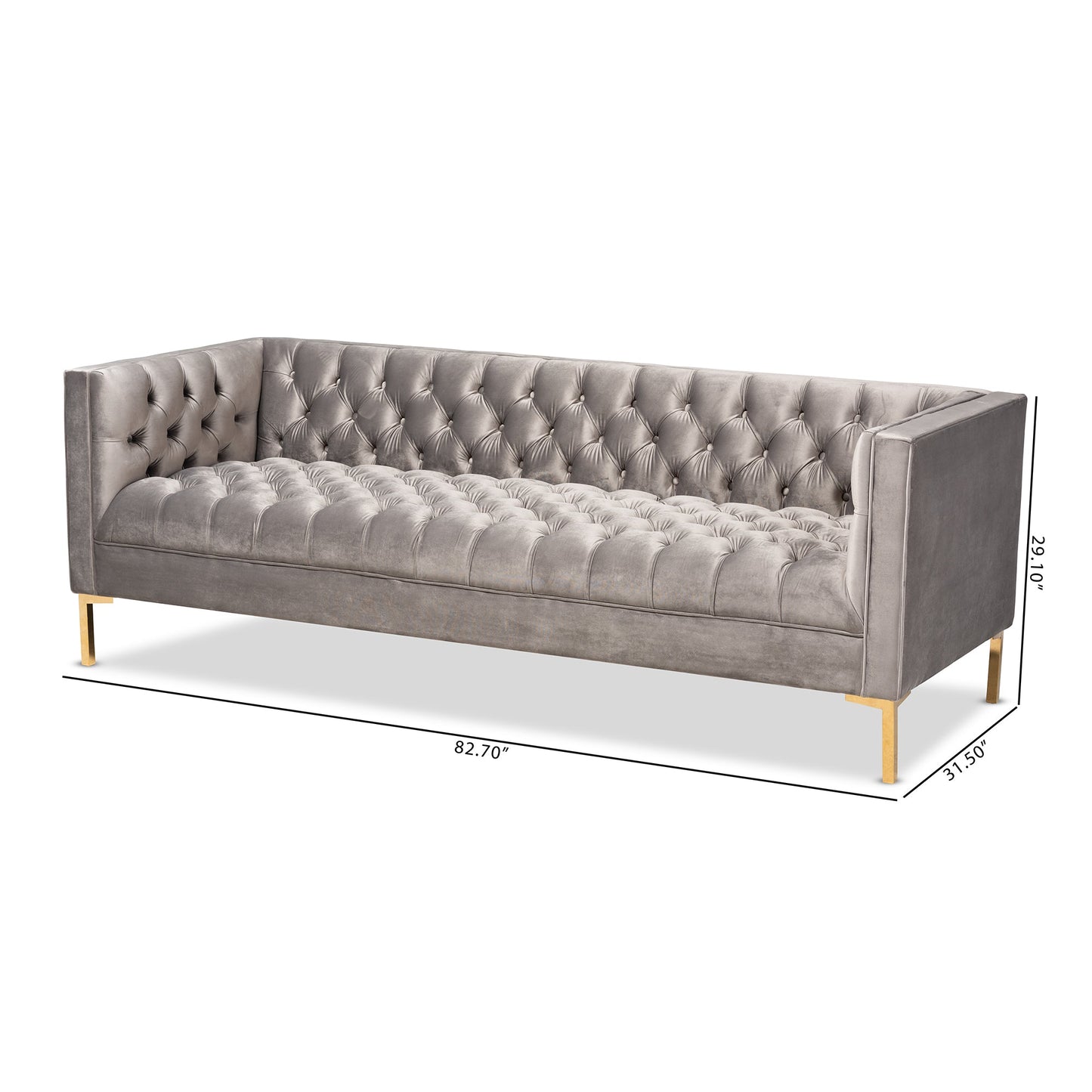 Modway Furniture Zanetta Glam Velvet Sofa - Luxurious Gray Upholstered Design with Gold Legs & Button Tufting Style