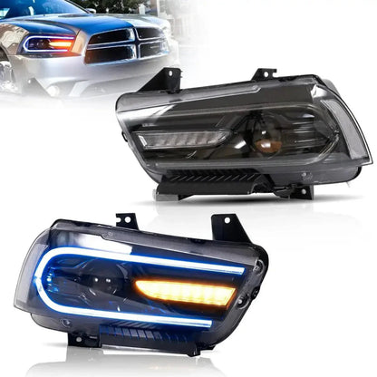 Auxbeam LED Headlight Assembly RGB Dual Beam Projector Black For 2011-2014 Dodge Charger(LD) - GD002676