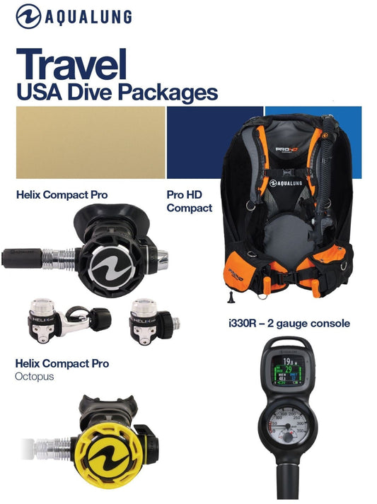 Aqua Lung Travel Package Pro HD Compact BCD, Helix Compact Pro Regulator and Octopus set, i330R, Pressure Gauge -  SCUBAPKG762XS/XS
