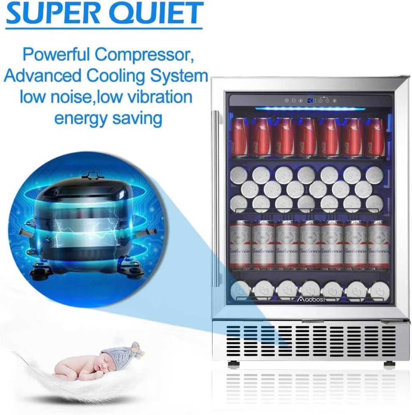 AOBOSI 24 Inch Beverage Cooler 164 CANS Beverage Refrigerator - ‎JC-145C