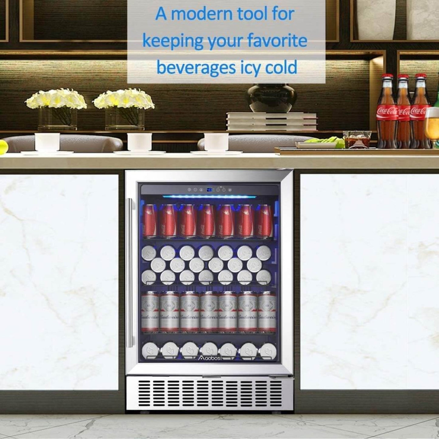 AOBOSI 24 Inch Beverage Cooler 164 CANS Beverage Refrigerator - ‎JC-145C