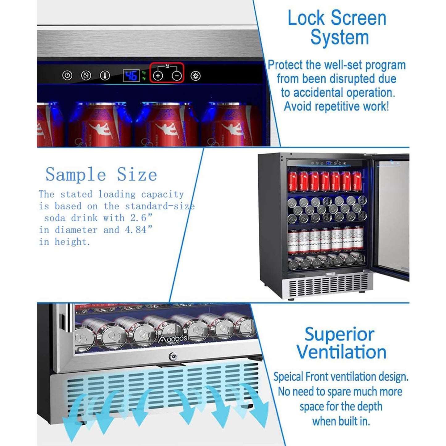 AOBOSI 24 Inch Beverage Cooler 164 CANS Beverage Refrigerator - ‎JC-145C