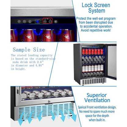 AOBOSI 24 Inch Beverage Cooler 164 CANS Beverage Refrigerator - ‎JC-145C