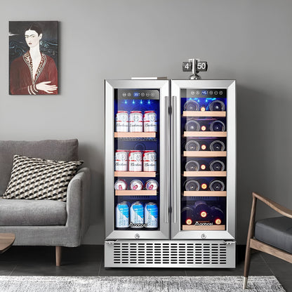 AOBOSI 24 Inch Beverage and Wine Cooler 18 Bottles and 57 Cans - YC120-2D