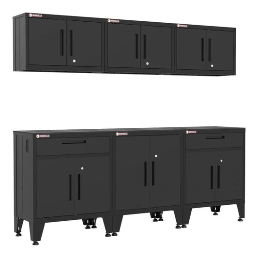 Armadillo Tough Black 6-Piece Garage Cabinet Storage System with Levelers - AR6PC82B