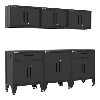 Armadillo Tough Black 6-Piece Garage Cabinet Storage System with Levelers - AR6PC82B