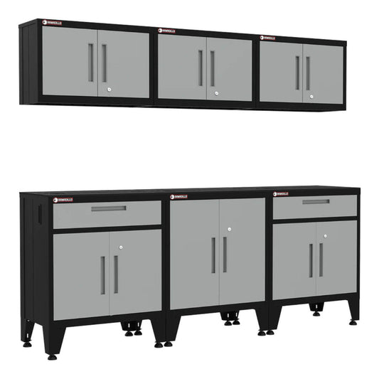 Armadillo Tough Grey 6-Piece Garage Cabinet Storage System with Levelers - AR6PC82G