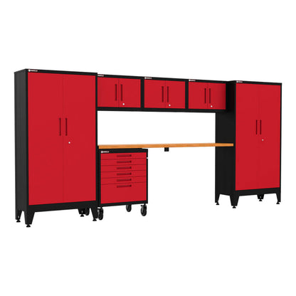 Armadillo Tough Red 7-Piece Garage Cabinet Set with Levelers and Casters - AR7PC17R