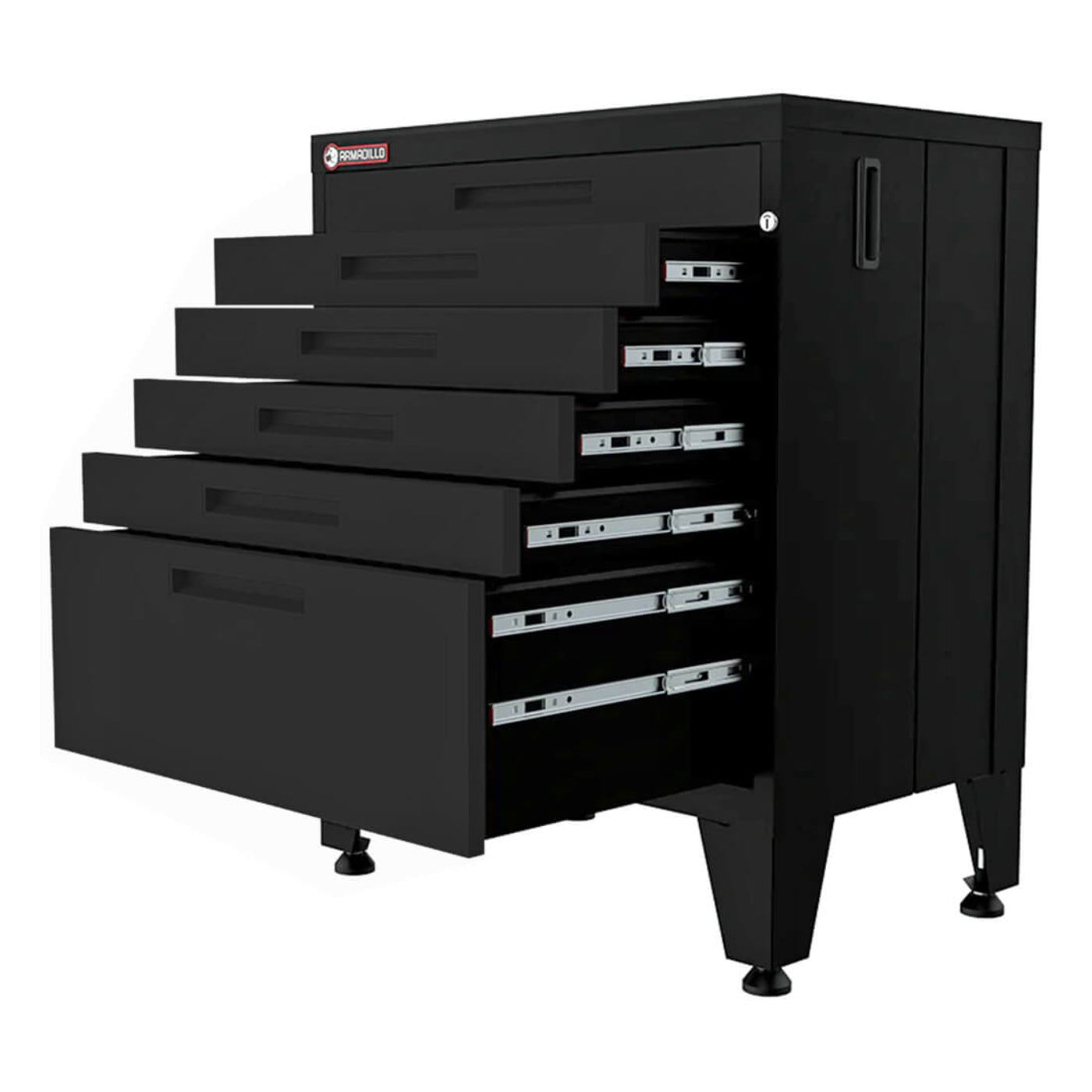 Armadillo Tough Black 7-Piece Garage Cabinet System with Levelers and Casters - AR7PC18B