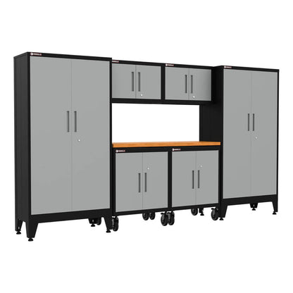 Armadillo Tough Grey 7-Piece Garage Cabinet Setup with Levelers and Casters - AR7PC19G