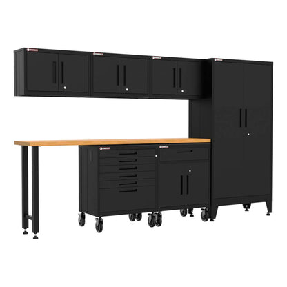 Armadillo Tough Black 7-Piece Garage Cabinet Configuration with Levelers and Casters - AR7PC20B