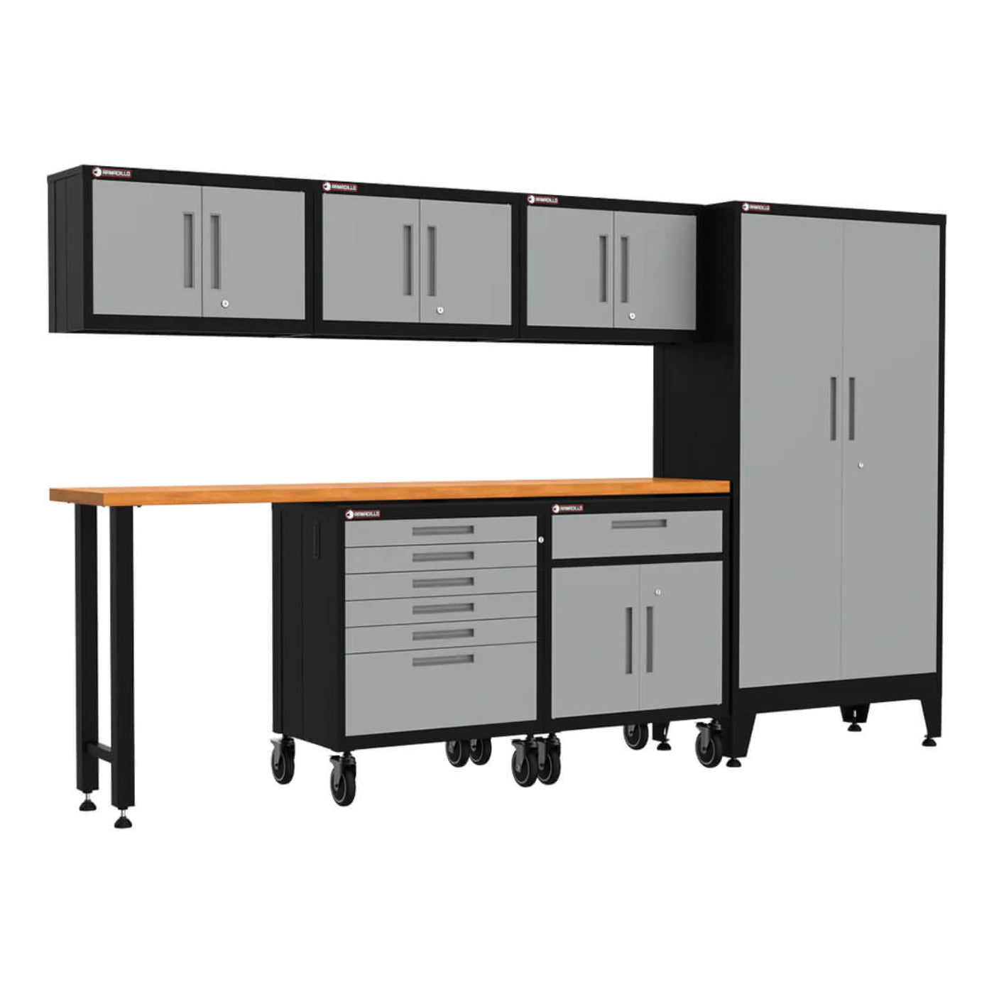 Armadillo Tough Grey 7-Piece Garage Cabinet Configuration with Levelers and Casters - AR7PC20G