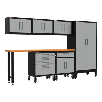 Armadillo Tough Grey 7-Piece Garage Cabinet Configuration with Levelers and Casters - AR7PC20G