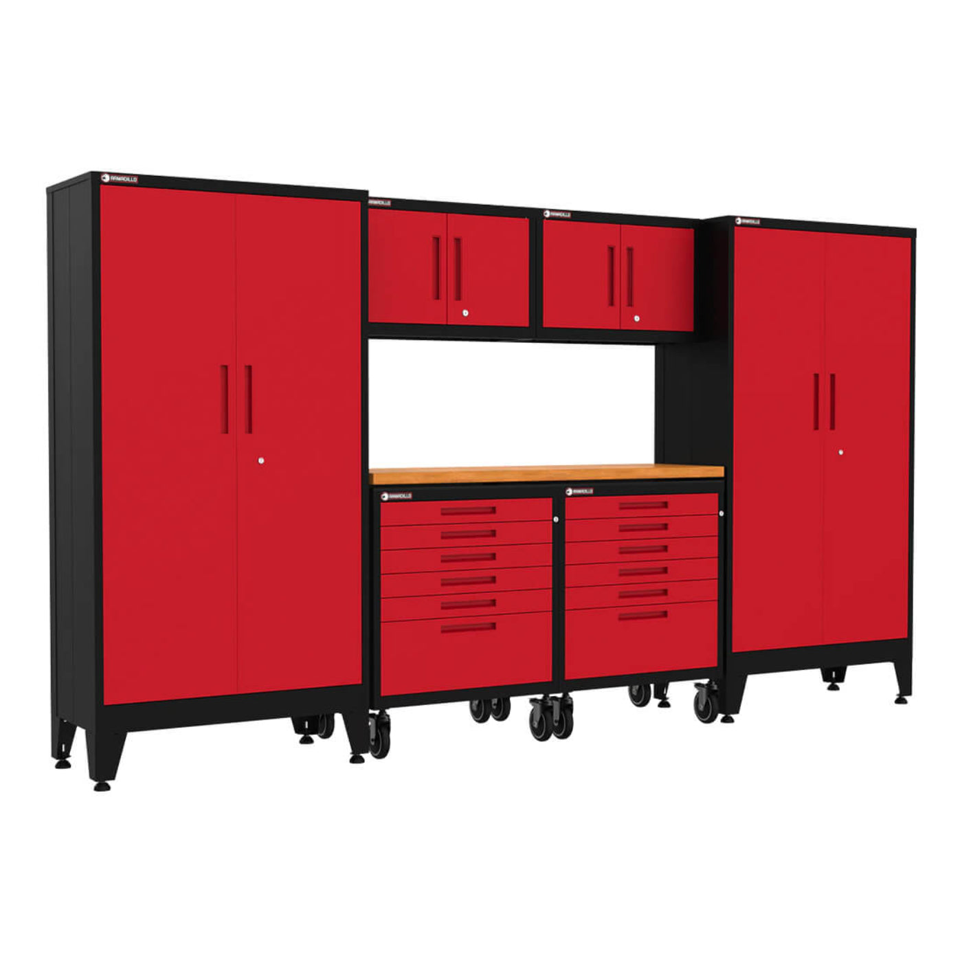 Armadillo Tough Red 7-Piece Garage Cabinet Kit with Levelers and Casters - AR7PC21R