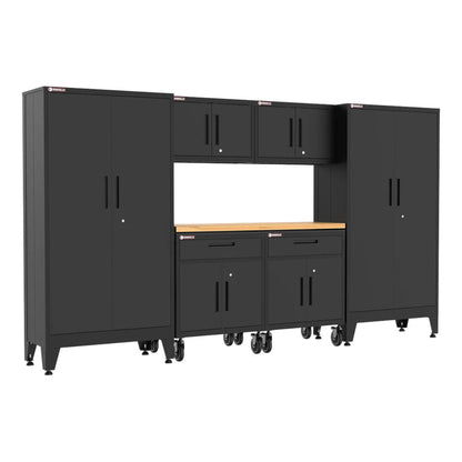 Armadillo Tough Black 7-Piece Garage Cabinet Storage System with Levelers and Casters - AR7PC95B