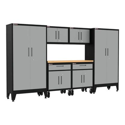 Armadillo Tough Grey 7-Piece Garage Cabinet Storage System with Levelers and Casters - AR7PC95G