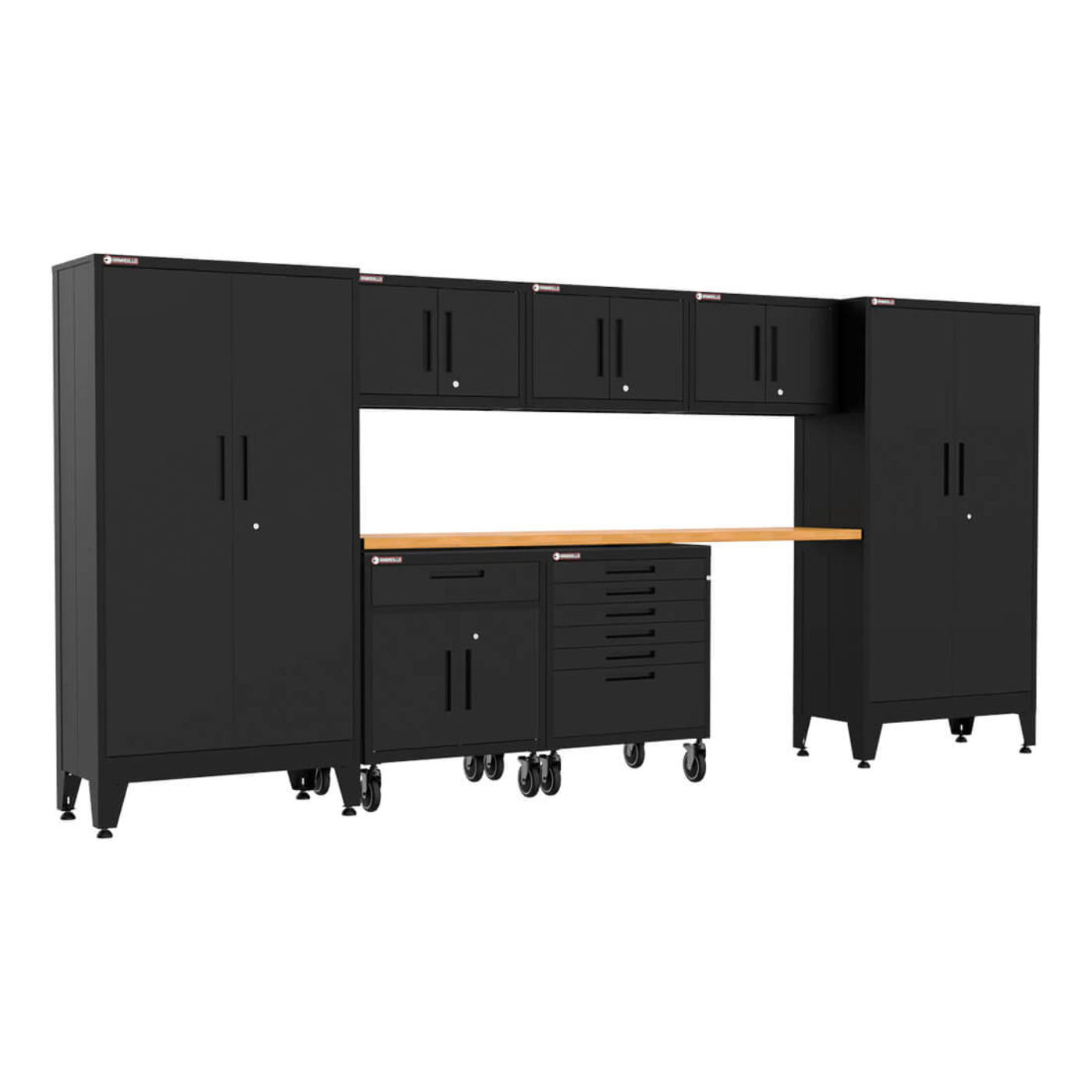 Armadillo Tough Black 8-Piece Garage Cabinet Set with Levelers and Casters - AR8PC22B