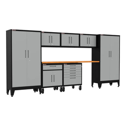 Armadillo Tough Grey 8-Piece Garage Cabinet Set with Levelers and Casters - AR8PC22G