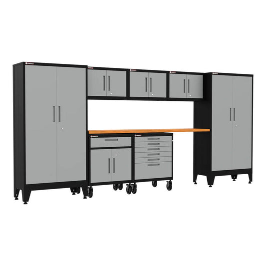 Armadillo Tough Grey 8-Piece Garage Cabinet Set with Levelers and Casters - AR8PC22G