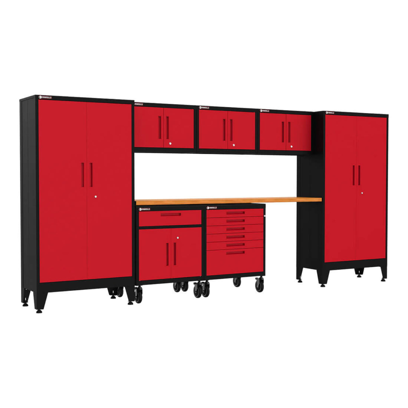 Armadillo Tough Red 8-Piece Garage Cabinet Set with Levelers and Casters - AR8PC22R