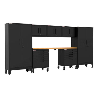 Armadillo Tough Black 8-Piece Garage Cabinet System with Levelers and Casters - AR8PC23B