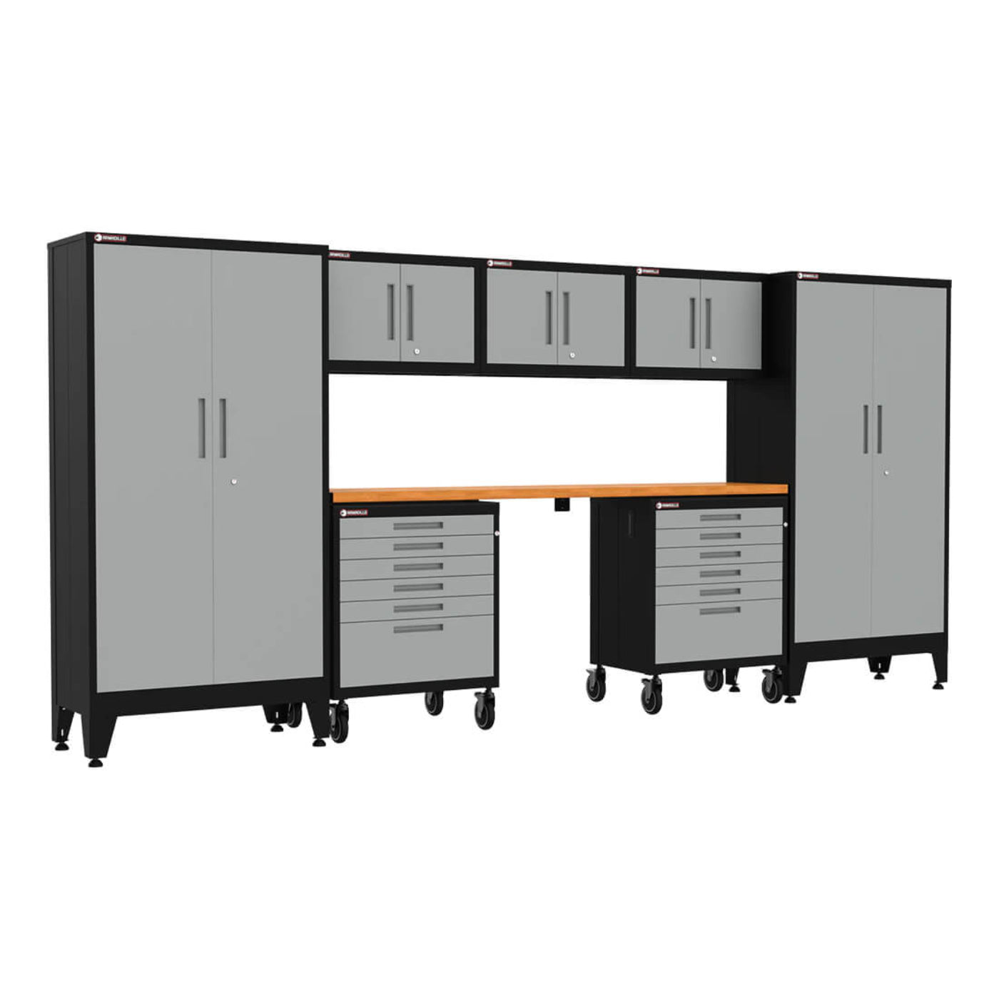 Armadillo Tough Grey 8-Piece Garage Cabinet System with Levelers and Casters - AR8PC23G
