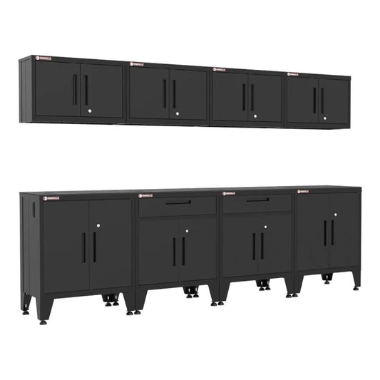 Armadillo Tough Black 8-Piece Garage Cabinet Configuration with Levelers - AR8PC83B