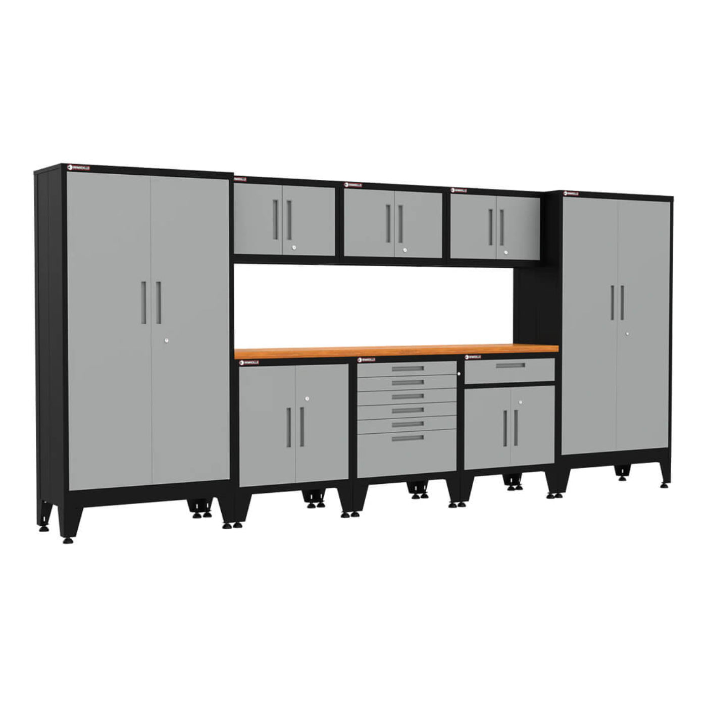 Armadillo Tough Grey 9-Piece Garage Cabinet Setup with Levelers - AR9PC25G