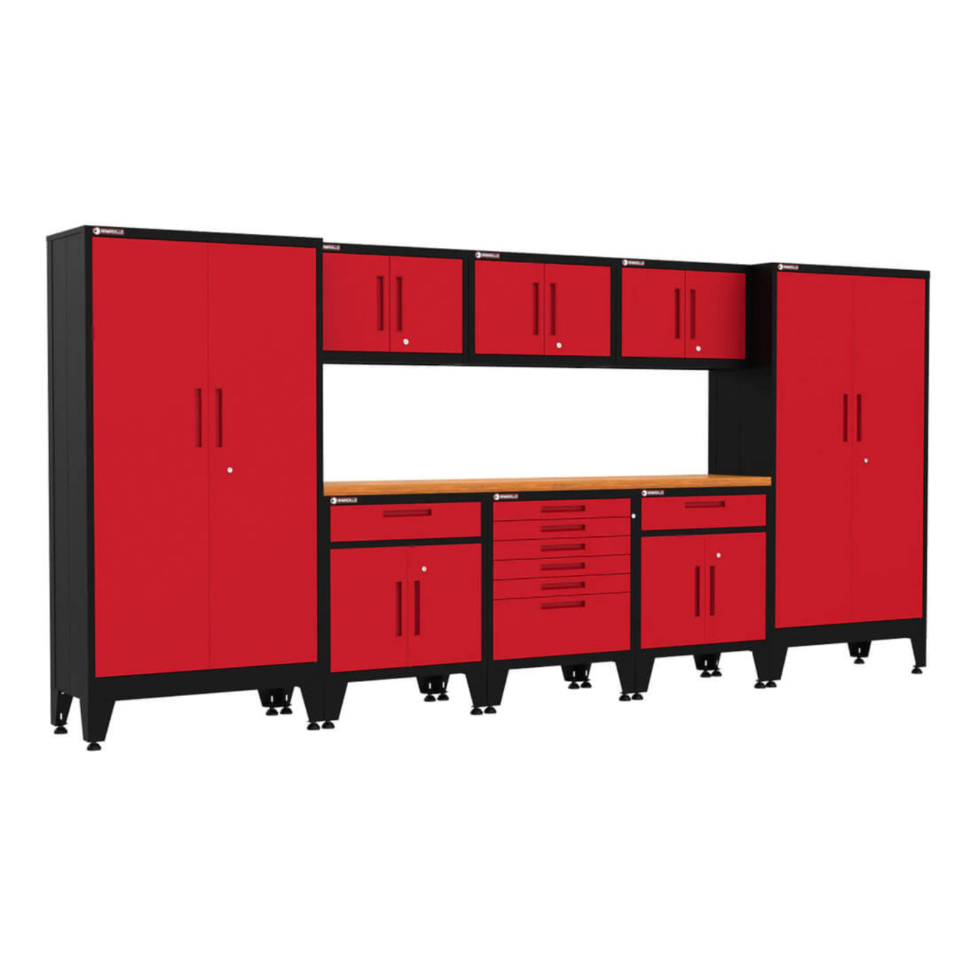 Armadillo Tough Red 9-Piece Garage Cabinet Kit with Levelers - AR9PC26R