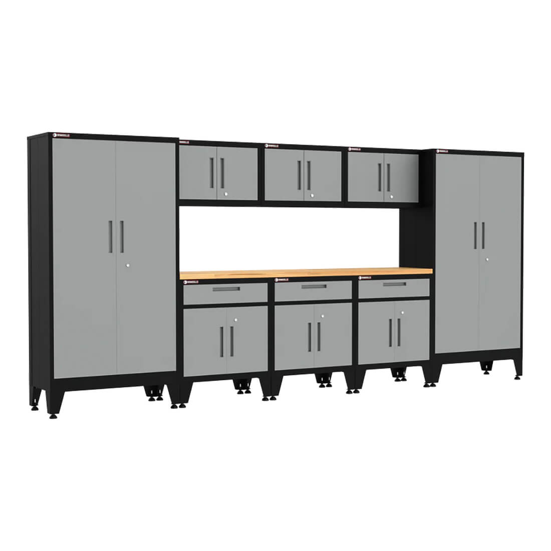 Armadillo Tough Grey 9-Piece Garage Cabinet Storage System with Levelers - AR9PC97G