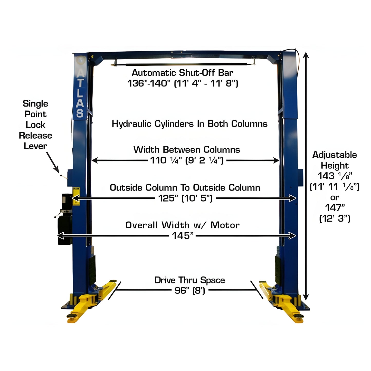 Atlas PV10PX 10,000 lb Overhead 2-Post Lift - ATEXH-PV10PX-FPD