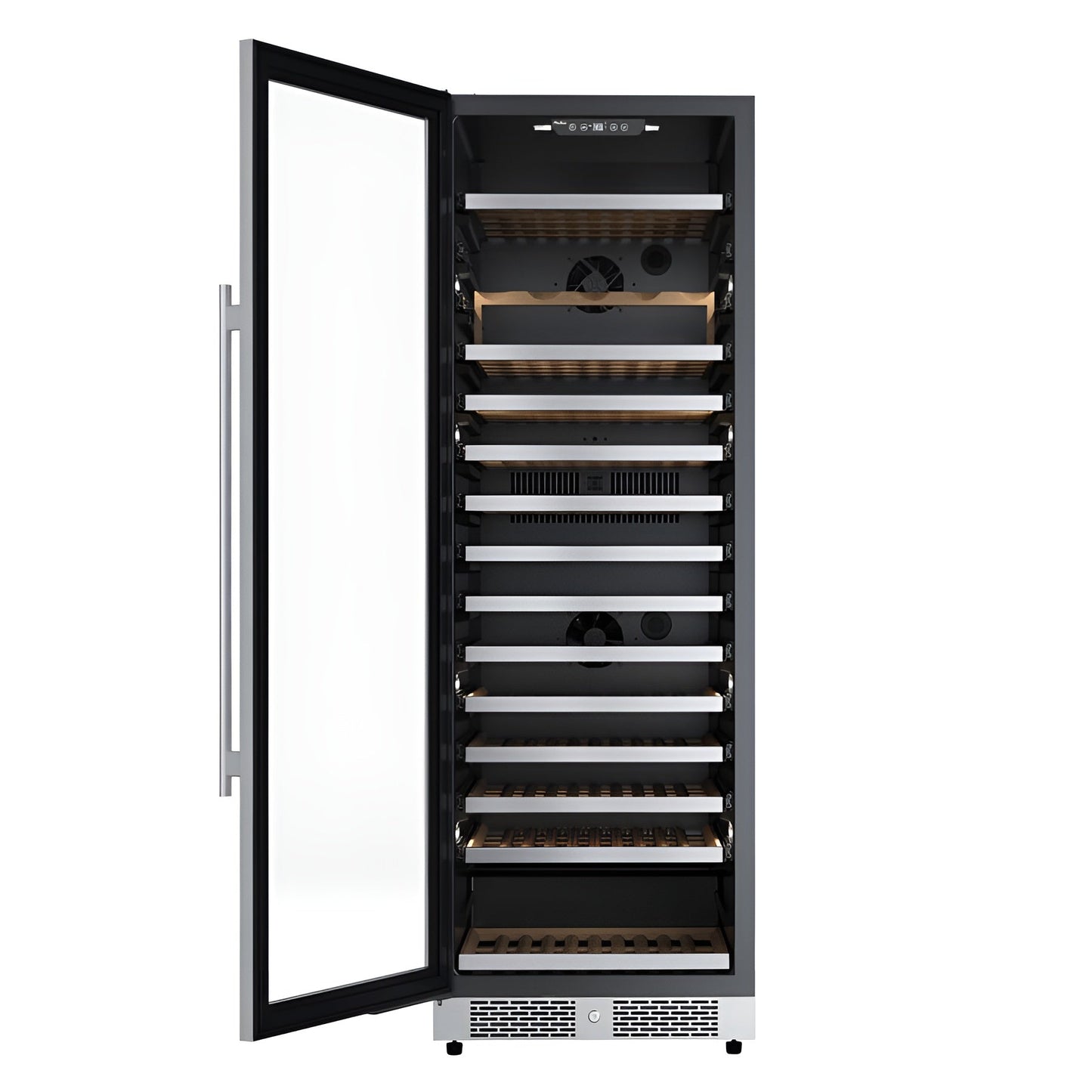 Avallon 24 Inch Wide 150 Bottle Capacity Built-In or Free Standing Wine Cooler with Wood Shelves, Child Lock, Door Alarm and Door Lock - Left Hinged - AWC243TSZLH