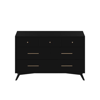 Alpine Flynn Mid Century Modern 7 Drawer Dresser, Black - 966BLK-03