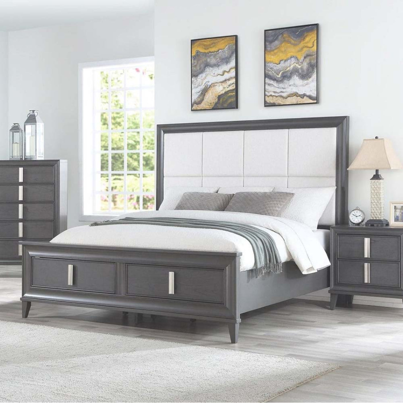 Alpine Lorraine Standard King Storage Footboard Platform Bed, Dark Grey - 8171-07EK