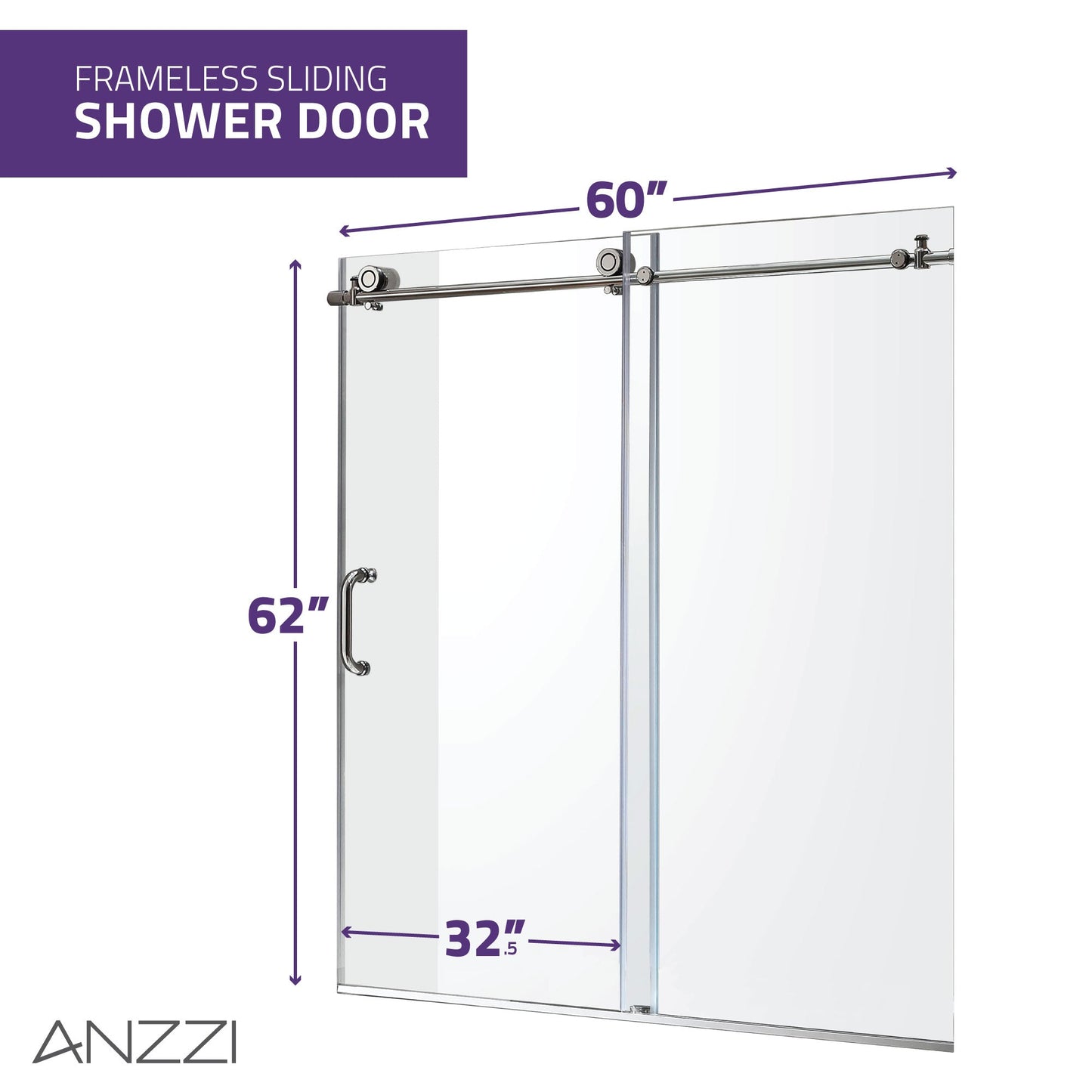 Anzzi Don Series 60 in. x 62 in. Frameless Sliding Tub Door SD-AZ17-01 - SD-AZ17-01BN