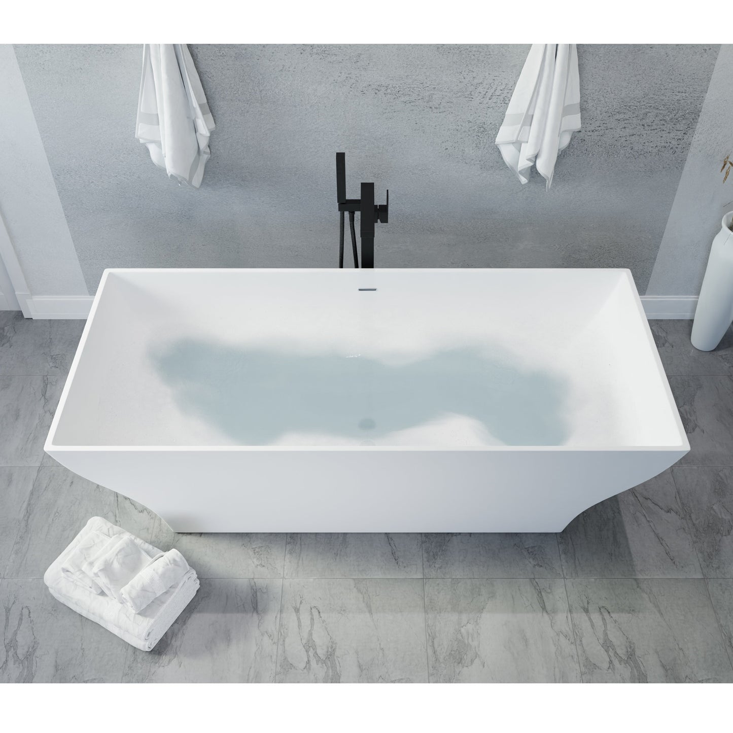 Anzzi Kayenge 5.9 ft. Solid Surface Center Drain Freestanding Bathtub in Matte White FT-AZ8419 - FT-AZ8419